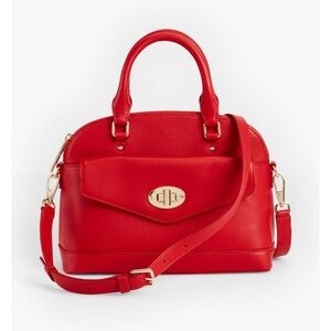 BNWOT Talbots Red Leather Crossbody Satchel Zip Top Adjustable Shoulder Strap